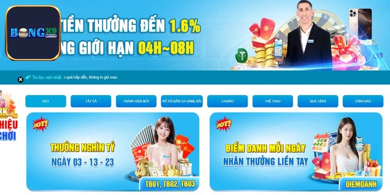 Khuyến mãi Bongx9 dành cho tân thủ